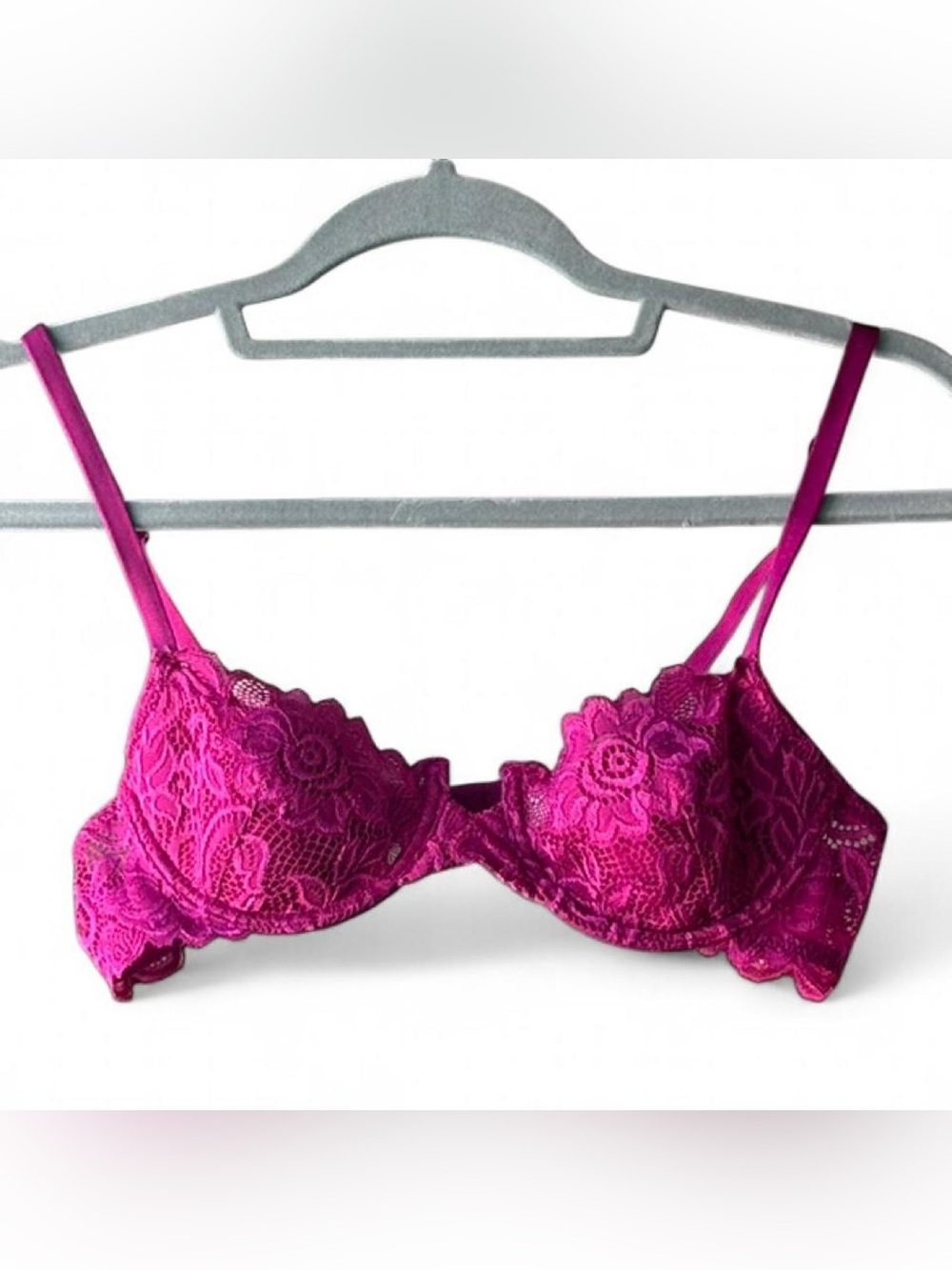 Gillian & O’Malley Hot Pink Floral Lace Balconette Bra Size 34A